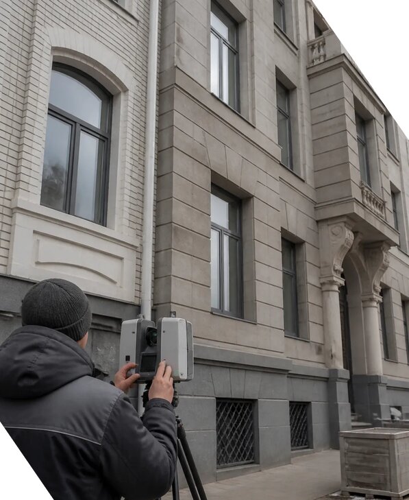 Лазерное сканирование фасадов зданий для обследования в Реже
